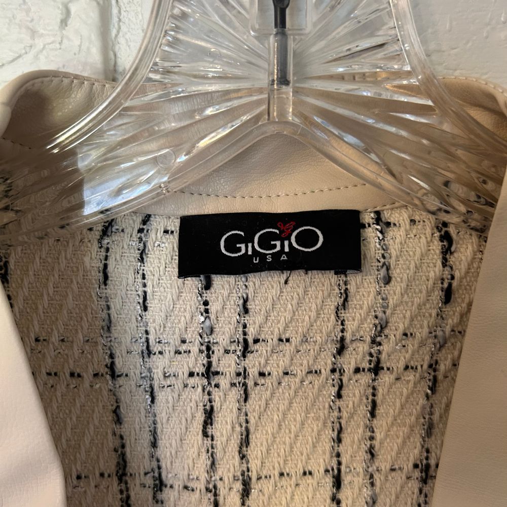 GiGio Oversized‎ Cardigan Tweed Faux Leather Size Small - Picture 4 of 6